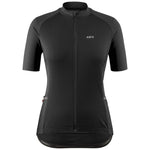 A black women's Beeze 4 jersey with short sleeves, a front zipper, and reflective accents designed for road cycling.