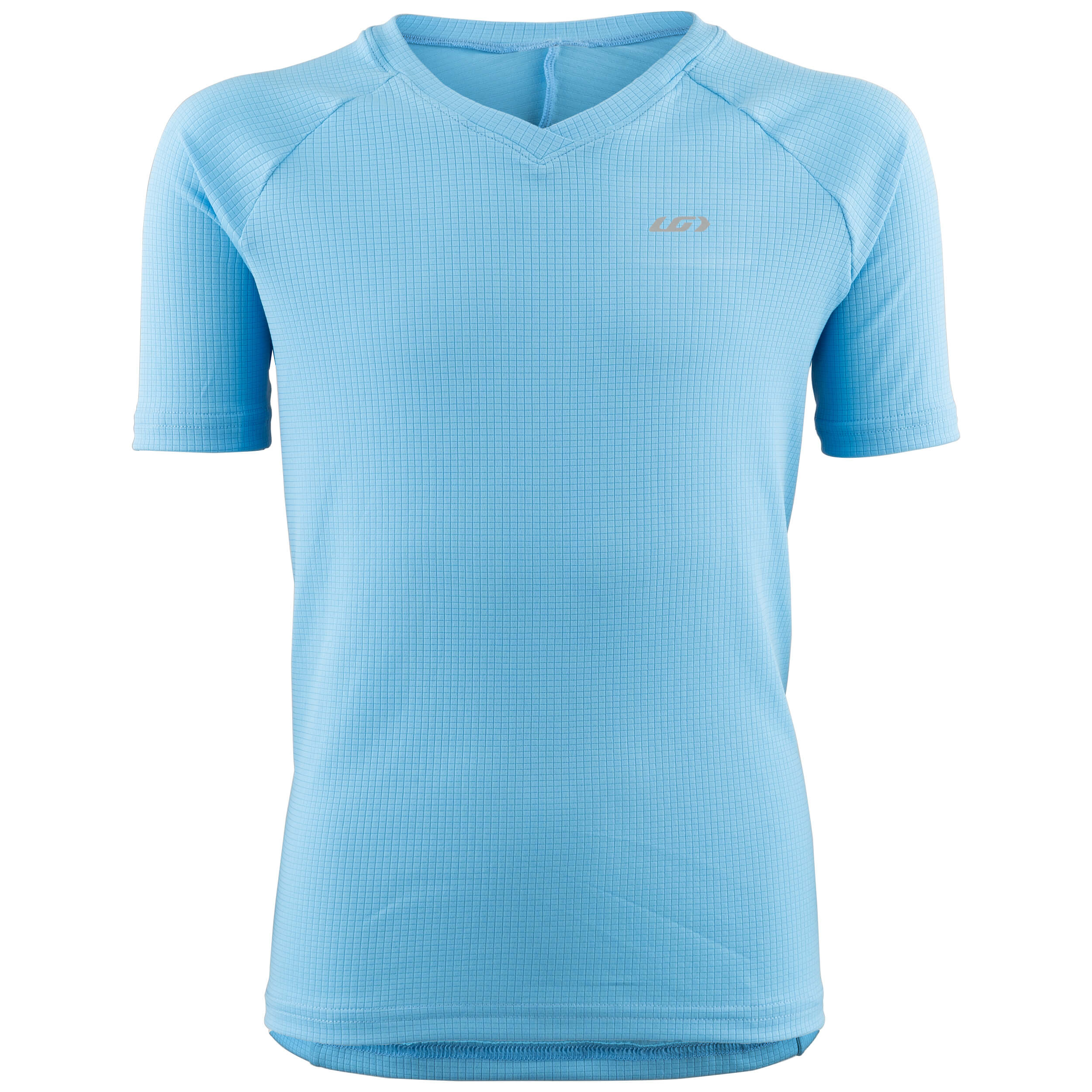 A beige short-sleeved Louis Garneau cycling jersey for kids