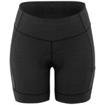 A pair of women's shorts with a textured black fabric, featuring a high waist and a snug fit.