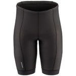 A pair of black cycling shorts for women, featuring a textured pattern, seamless construction, and reflective logos.