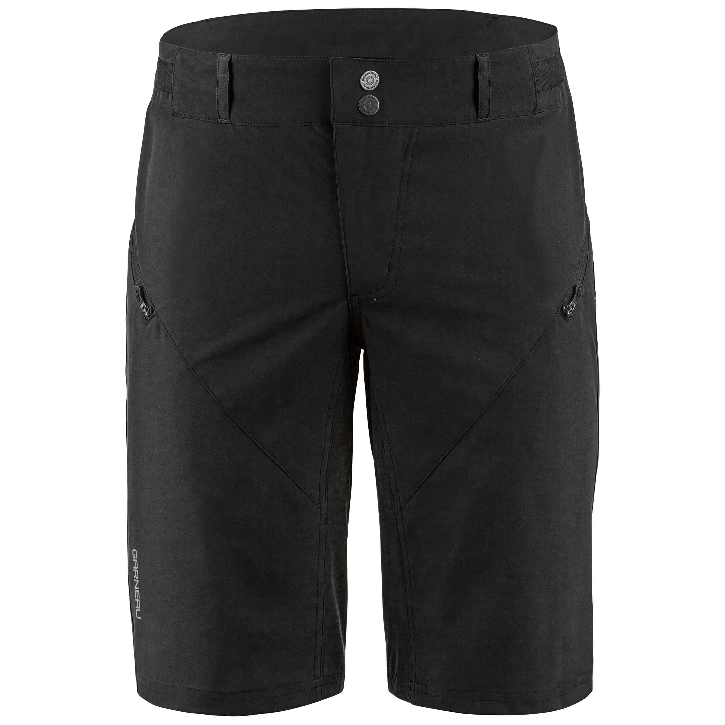 A pair of black Leeway 2 Shorts for men, displaying the front view with belt loops, pockets, and button closure.