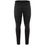 A pair of black Solano tights designed for outdoor activities, featuring a softshell laminated fabric and an easy-access pocket on the right thigh.