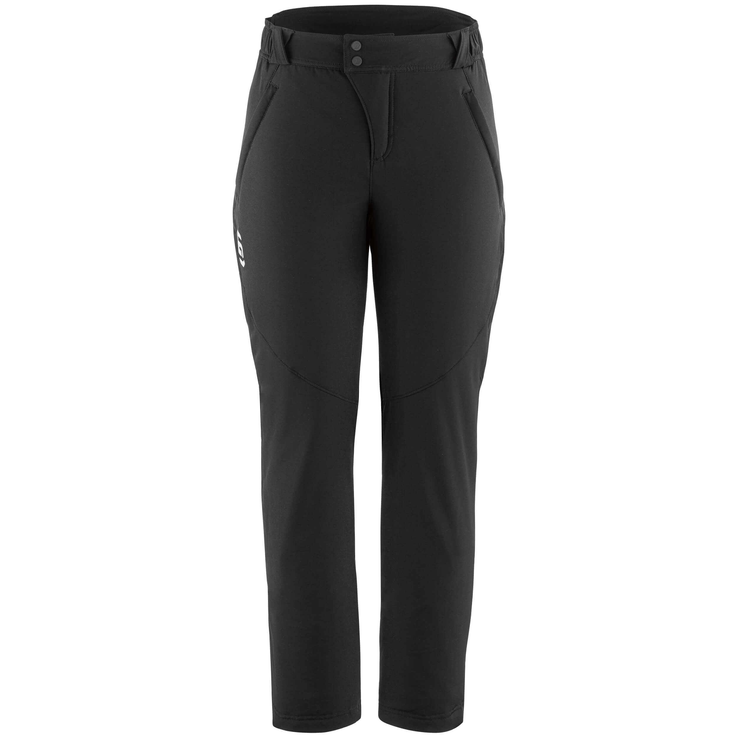 A pair of black women'sVariant pants with an elastic waistband, belt loops, and a zip fly with snap and hook closure. The pants feature insulation material and a brushed mesh layer.