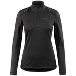 A black long-sleeved women's baselayer top with a zip neck and reflective details.