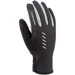 A black women's cycling glove with silicone grippers on the palm and a hook and loop fastener at the wrist.