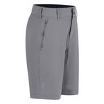 Gray shorts with a visible brand logo on a white background