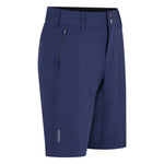 Blue shorts with a brand logo on a white background