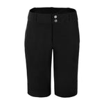 A pair of women's black cycling shorts with a secure waistband and front zippered pockets.