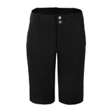 A pair of women's black cycling shorts with a secure waistband and front zippered pockets.