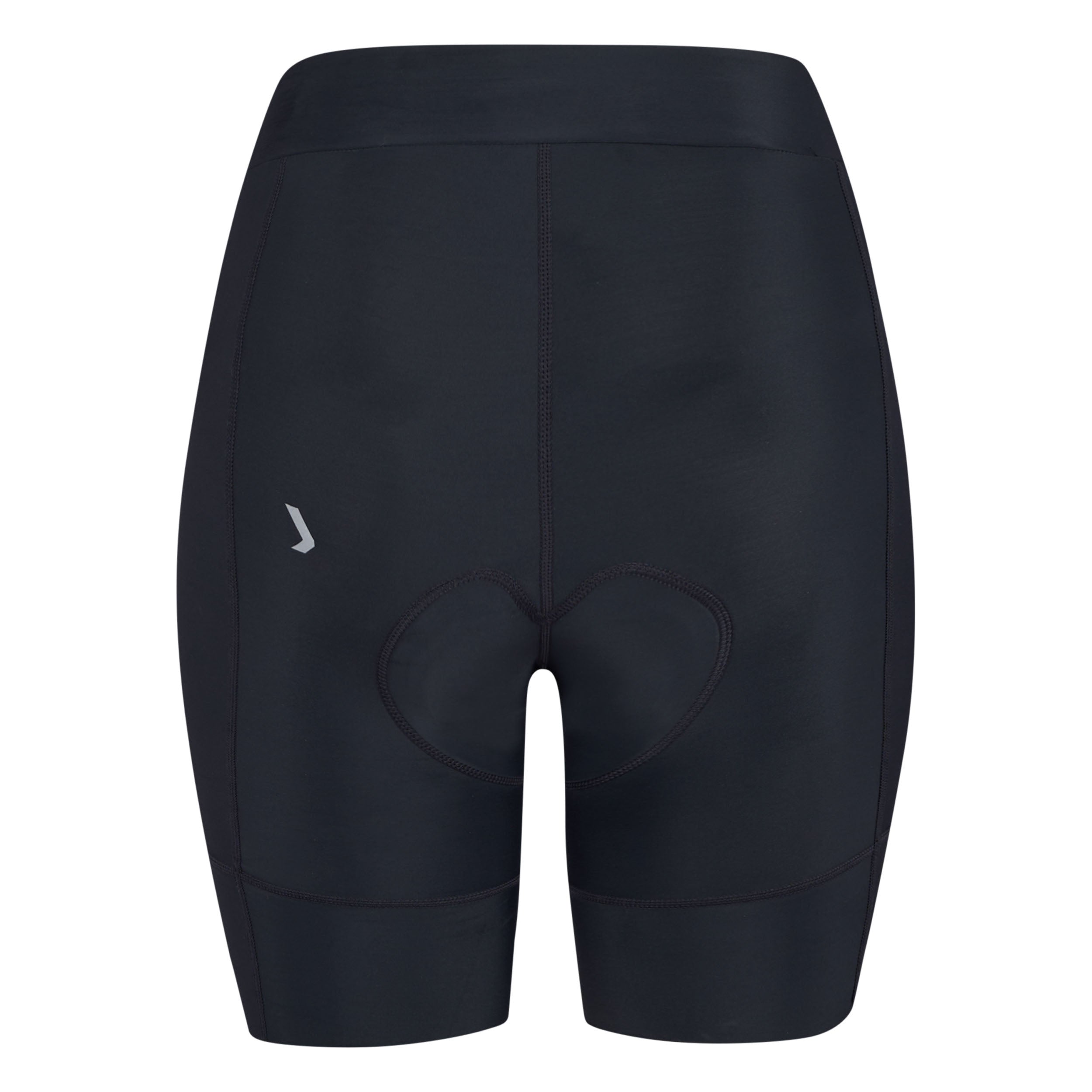 Black cycling shorts with a small logo on a white background