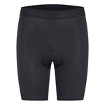 Black cycling shorts with a visible brand logo on a white background