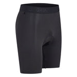 Black cycling shorts with a visible brand logo on a white background