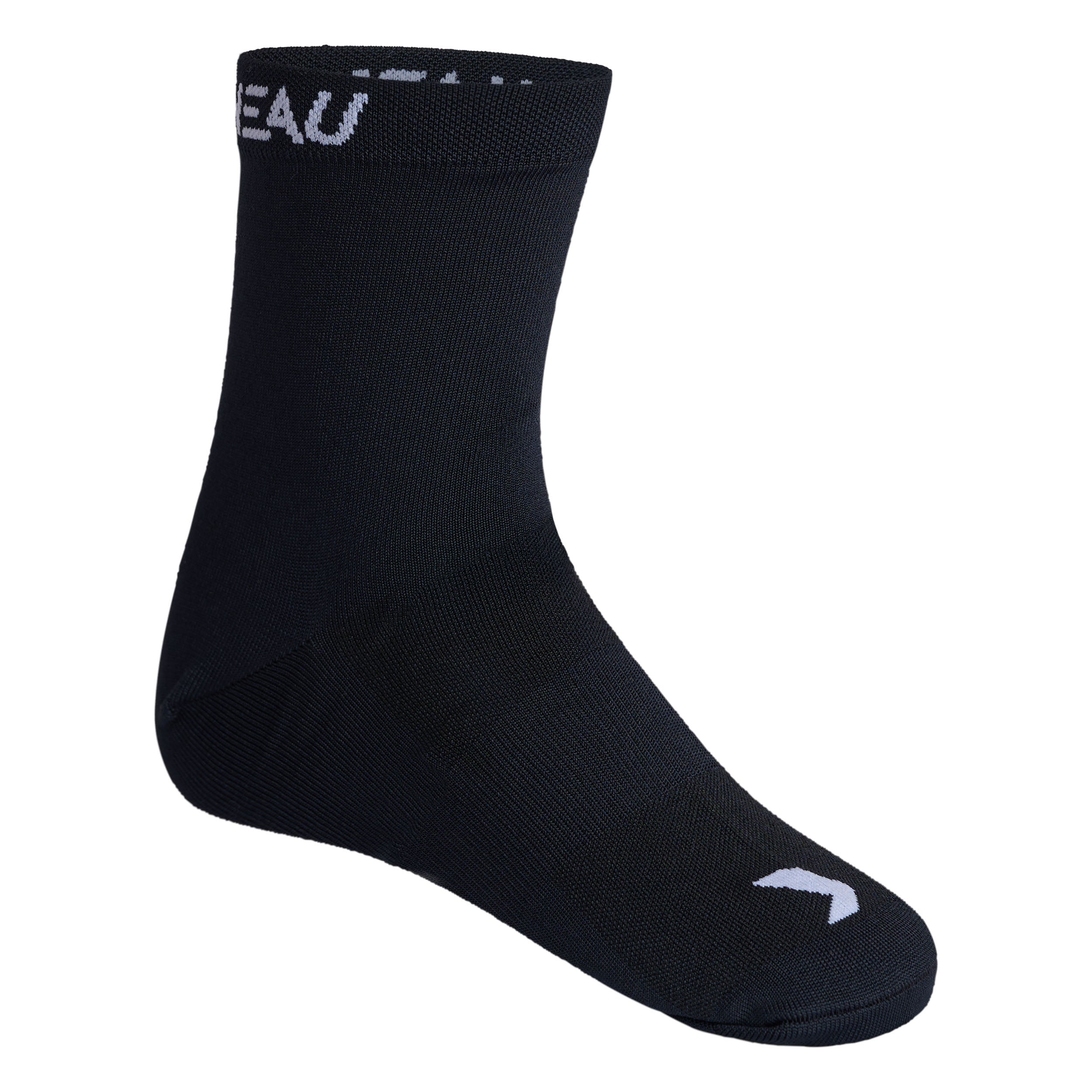 Black sock with brand logo on a white background