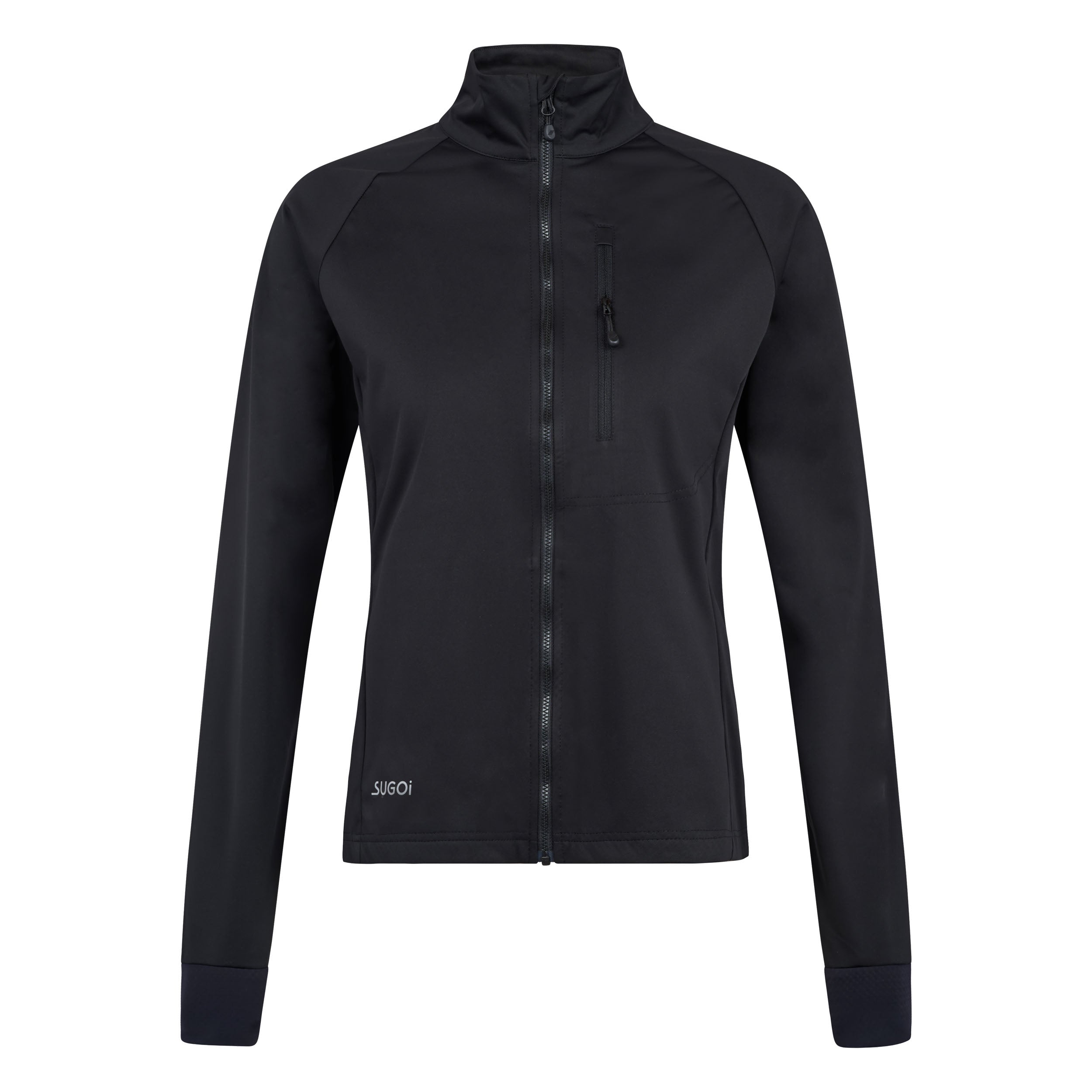 Black jacket with a brand logo on a white background