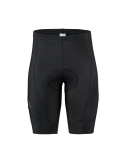 Black cycling shorts with a visible brand logo on a white background