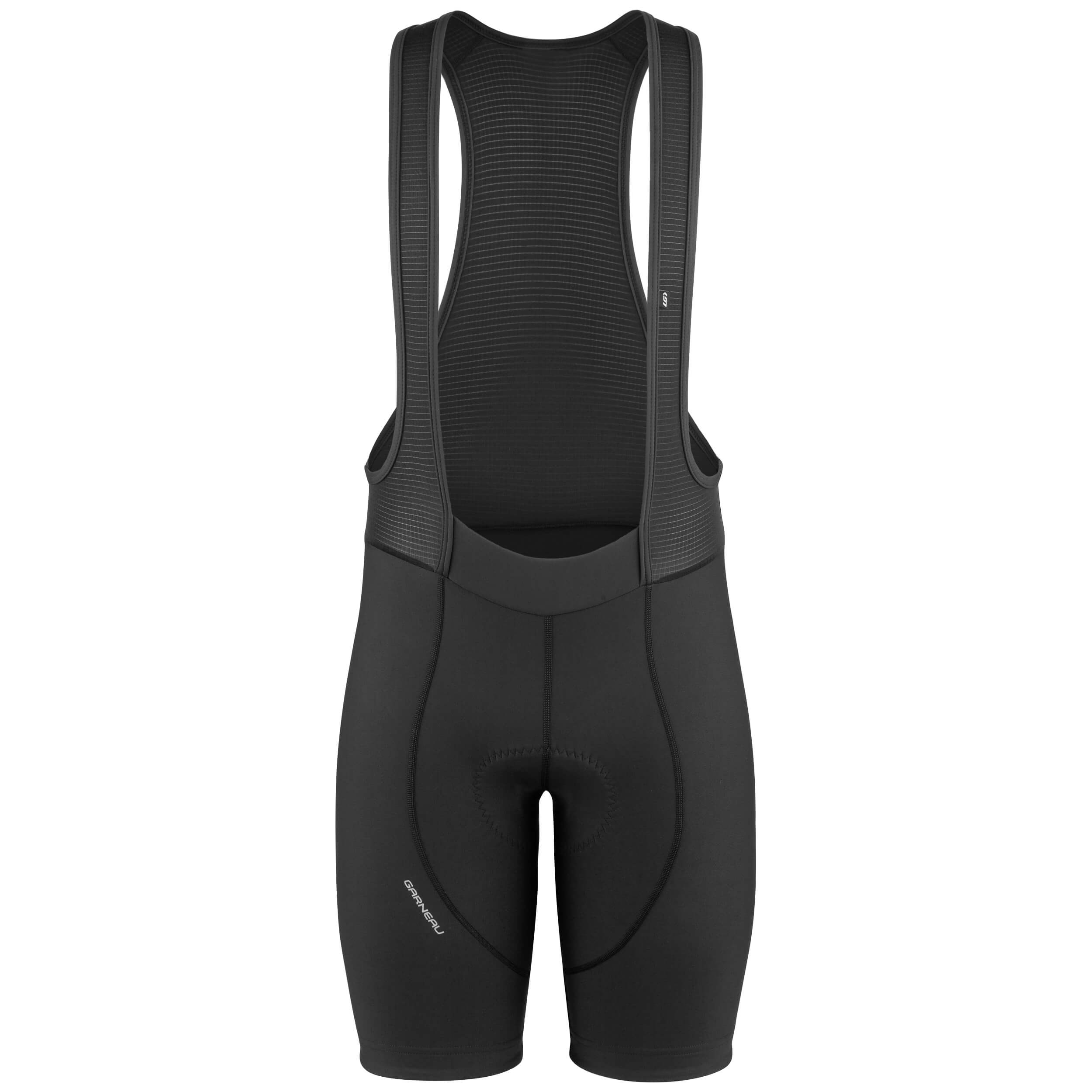 A pair of black cycling bib shorts with a high-performance chamois
