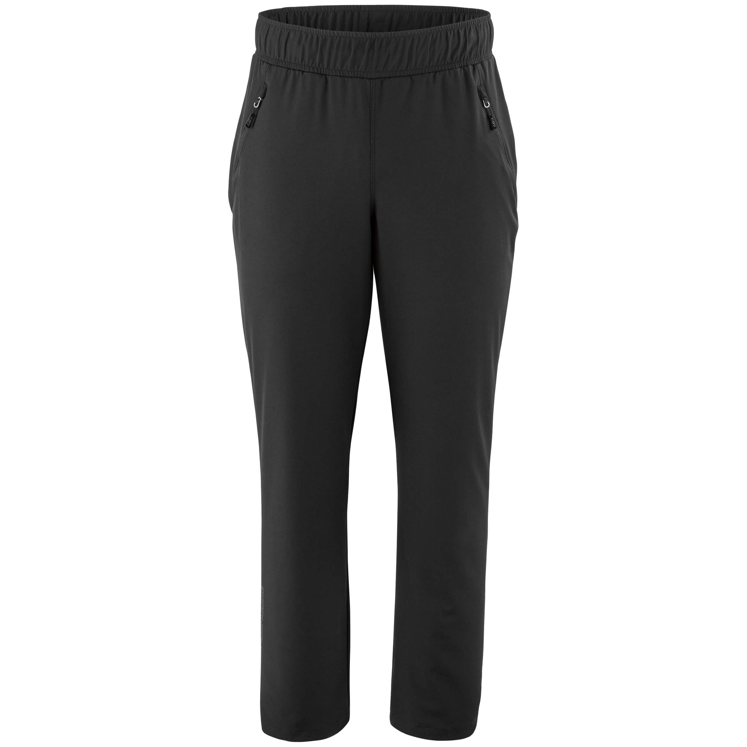 A pair of black Lennox Pants with an elastic waistband and adjustable drawstring, featuring a tapered fit and small brand logo at the left pocket.