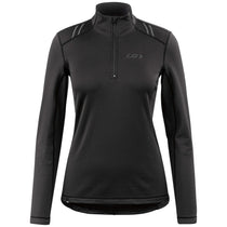 A black long-sleeved women's baselayer top with a zip neck and reflective details.