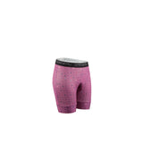 Pink boxer briefs with a pattern on a white background