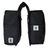 Black backpack with visible brand logo on a white background