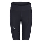 Black athletic shorts with a brand logo on a white background