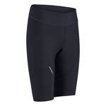 Black athletic shorts with a brand logo on a white background