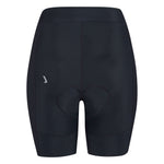Black cycling shorts with a small logo on a white background