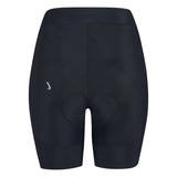 Black cycling shorts with a small logo on a white background