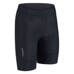 Black cycling shorts with a visible brand logo on a white background