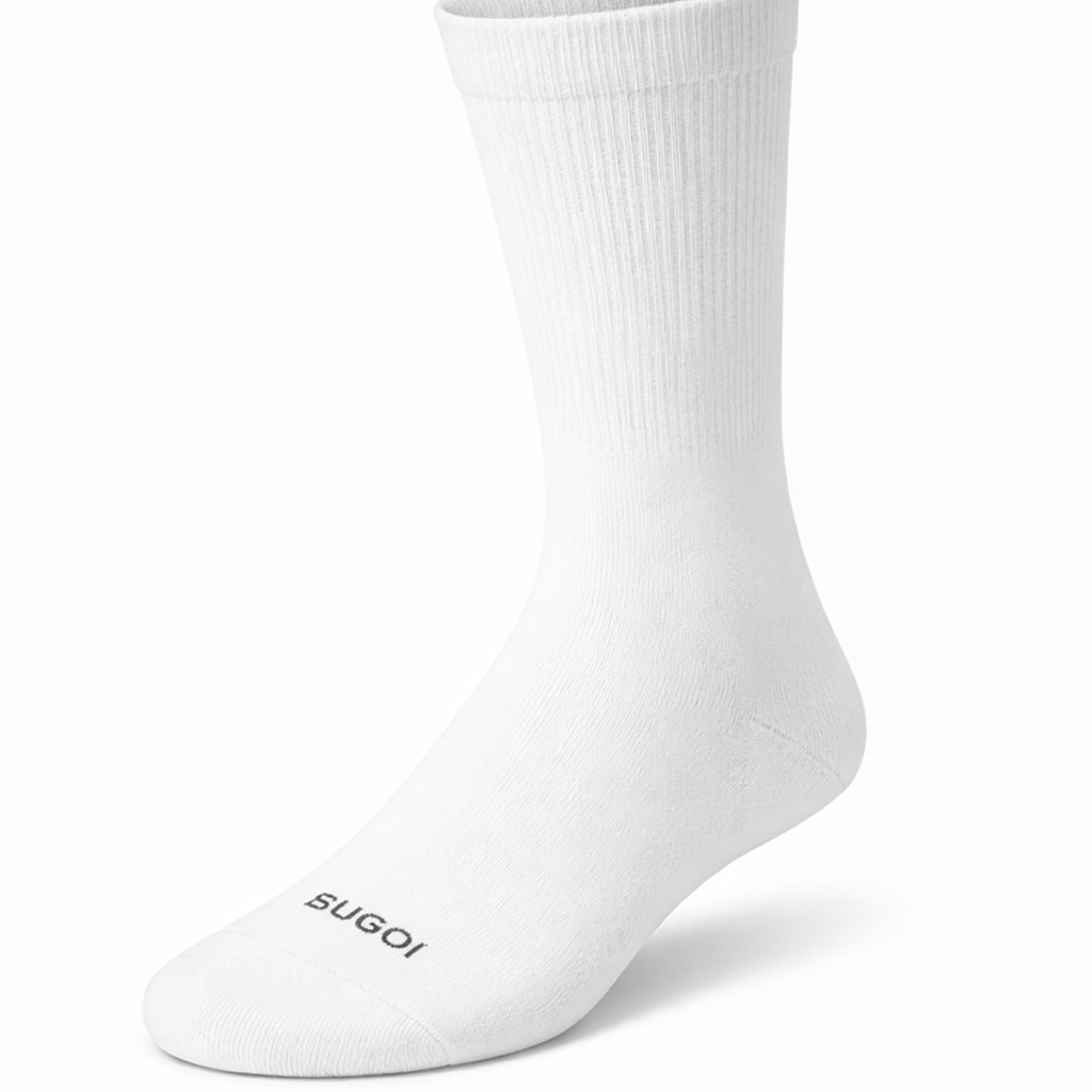 White sock with 'SUGOI' branding on a white background