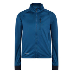 Blue jacket with a brand logo on a white background