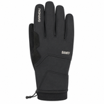 A single black outdoor glove shown from the back, featuring white text branding 'BANFF' and 'GARNEAU' on the back of the hand, with a drawstring at the wrist, set against a plain white background.