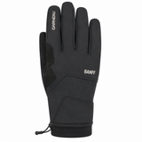 A single black outdoor glove shown from the back, featuring white text branding 'BANFF' and 'GARNEAU' on the back of the hand, with a drawstring at the wrist, set against a plain white background.