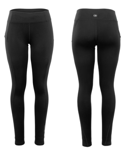 Black leggings shown from front and back on a white background